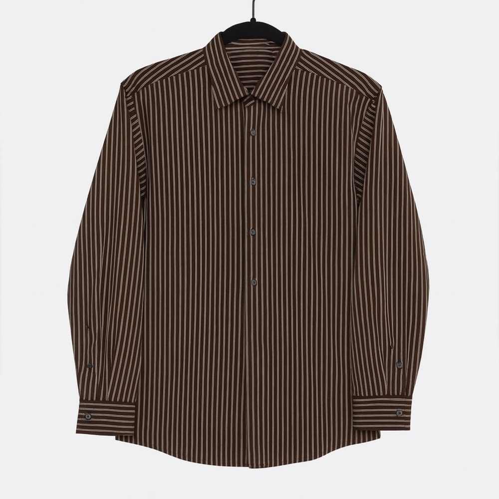 BCBG Brown Casual Button Down Shirt with Stripes